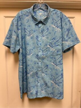 Retro Rifle Prey V2 Men’s 2XL Blue Tropical Eagle Button Up Shirt